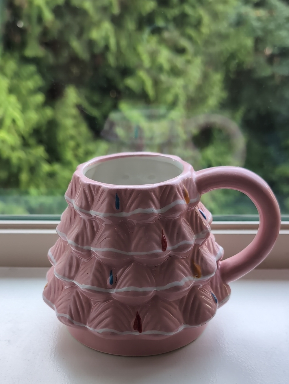 Layered Pink Ceramic Mug with Multicolor Accents